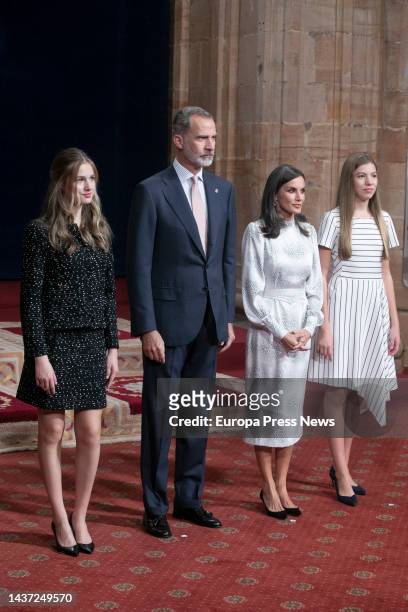 Princess of Asturias, Leonor de Borbon; King Felipe VI; Queen Letizia; Infanta Doña Sofia, during the audience of the King and Queen of Asturias with...