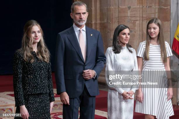 Princess of Asturias, Leonor de Borbon; King Felipe VI; Queen Letizia; Infanta Doña Sofia, during the audience of the King and Queen of Asturias with...