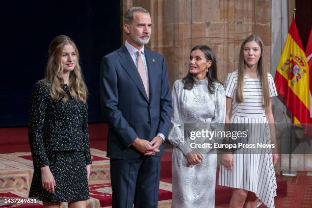 Princess of Asturias, Leonor de Borbon; King Felipe VI; Queen Letizia; Infanta Doña Sofia, during the audience of the King and Queen of Asturias with...