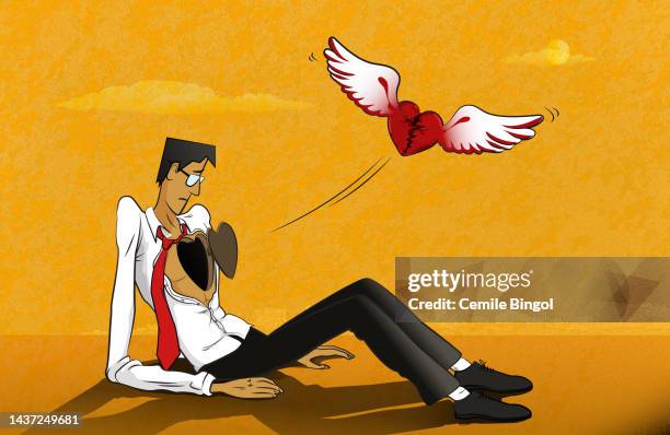 gebrochenes herz mit flügeln - nicht-erwiderte-liebe stock-grafiken, -clipart, -cartoons und -symbole