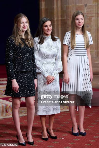 Queen Letizia of Spain , Crown Princess Leonor of Spain and Princess Sofia of Spain attend the winners audiences of the "Princess of Asturias" awards...