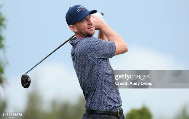 Vaughn Taylor of the United States plays his shot from the first tee during the second round of the Butterfield Bermuda Championship at Port Royal...