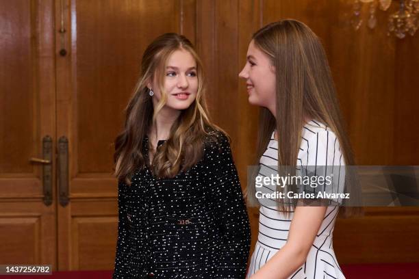 Crown Princess Leonor of Spain and Princess Sofia of Spain attend several audiences of the "Princess of Asturias" awards 2022 at the Reconquista...