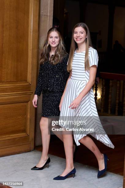 Crown Princess Leonor of Spain and Princess Sofia of Spain attend several audiences of the "Princess of Asturias" awards 2022 at the Reconquista...