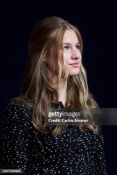 Crown Princess Leonor of Spain attends the winners audiences of the "Princess of Asturias" awards 2022 at the Reconquista Hotel on October 28, 2022...