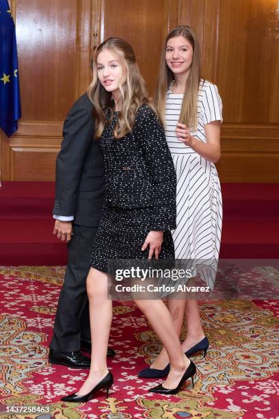 Crown Princess Leonor of Spain and Princess Sofia of Spain attend several audiences of the "Princess of Asturias" awards 2022 at the Reconquista...