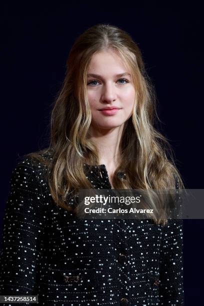 Crown Princess Leonor of Spain attends the winners audiences of the "Princess of Asturias" awards 2022 at the Reconquista Hotel on October 28, 2022...