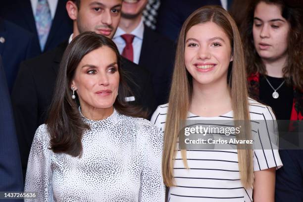 Queen Letizia of Spain and Princess Sofia of Spain attend several audiences of the "Princess of Asturias" awards 2022 at the Reconquista Hotel on...