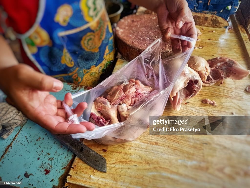 Chicken pieces in a plastic bag