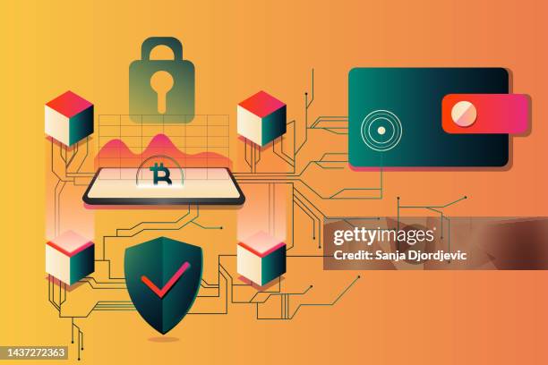 cryptocurrency blockchain technology digital currency - digital currency stock illustrations