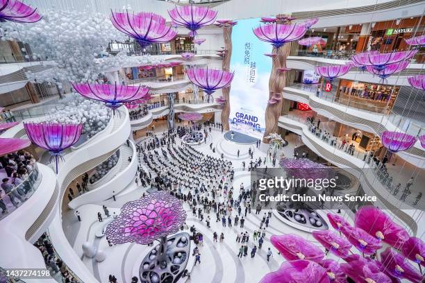 People attend opening ceremony of Haikou International Duty Free City Complex on October 28, 2022 in Haikou, Hainan Province of China.