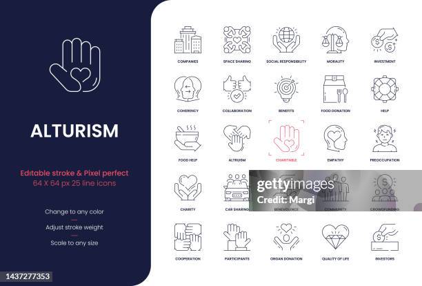 alturism editable stroke line icons - medical crowdfunding stock illustrations