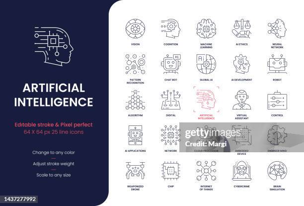 artificial intelligence editable stroke line icons - autonomous systems stock illustrations