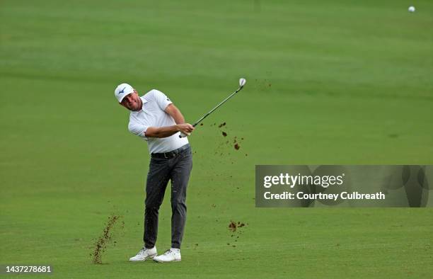 Robert Garrigus of the United States plays a shot on the sixth hole during the second round of the Butterfield Bermuda Championship at Port Royal...