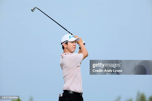 Seung-Yul Noh of South Korea plays his shot from the first tee during the second round of the Butterfield Bermuda Championship at Port Royal Golf...