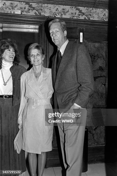 Jill St. John, Maureen Downey, and David Hartman attend an event at the Ritz Carlton Hotel in Washington, D.C., on December 6, 1987.