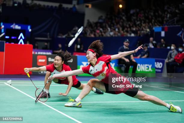 Baek Ha Na and Lee So Hee of Korea compete in the Women's Doubles Quarter Finals match against Chen Qingchen and Jia Yifan of China during day four...
