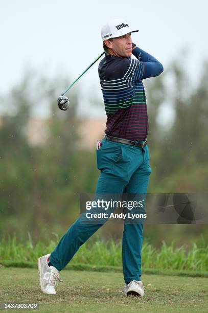 Ricky Barnes of the United States plays his shot from the first tee during the second round of the Butterfield Bermuda Championship at Port Royal...