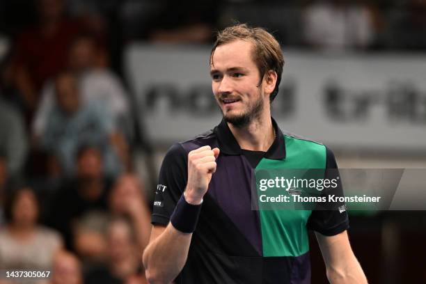 Daniil Medvedev of Russia reacts in his quarter finals match against Jannik Sinner of Italy during day seven of the Erste Bank Open 2022 at Wiener...