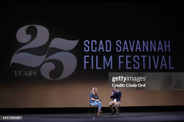 Director Kathlyn Horan speaks onstage with Patrick Gomez about the film, The Return of Tanya Tucker: Featuring Brandi Carlile, during the 25th SCAD...