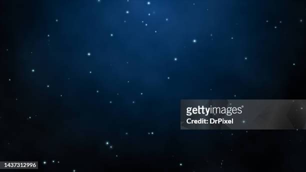 shiny particles / stars on dark blue gradient background - dark blue sky background stock pictures, royalty-free photos & images