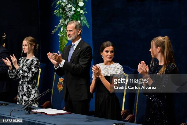 Crown Princess Leonor of Spain, King Felipe VI of Spain, Queen Letizia of Spain and Princess Sofia of Spain attend the "Princesa De Asturias" Awards...