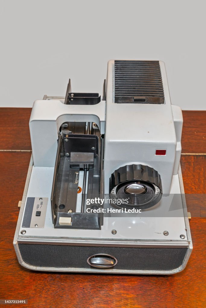 Slide Table Projector Retro Slide Projector On Wooden Table And Light Gray Background High ...