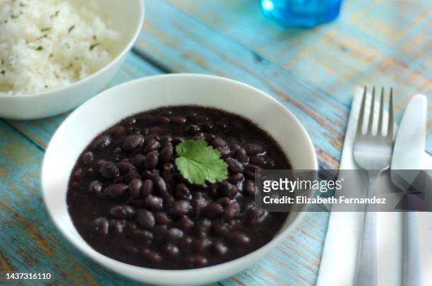 black beans and white rice, healthy eating. - black beans stock pictures, royalty-free photos & images