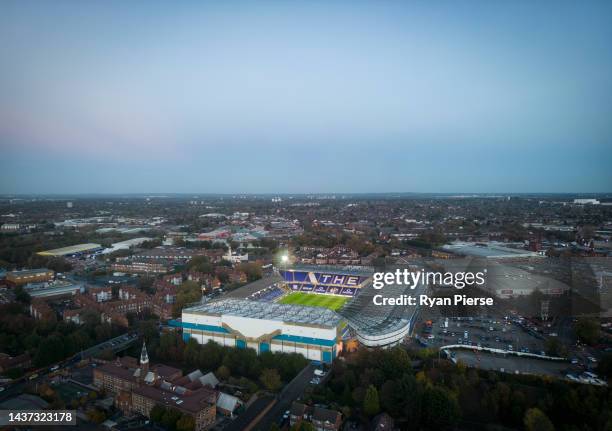 An aerial view of St Andrews prior to the Sky Bet Championship between Birmingham City and Queens Park Rangers at St Andrews on October 28, 2022 in...