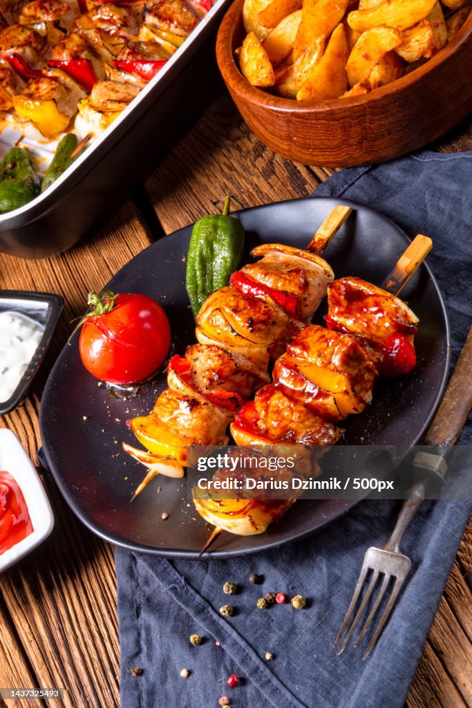 Original hungarian shashlik with onion and paprika