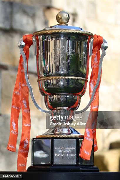 General view of the Women's Rugby League World Cup trophy during the Women's Rugby League World Cup 2021 Tournament Launch event at The Hospitium on...