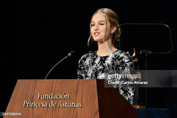 Crown Princess Leonor of Spain attends the "Princesa De Asturias" Awards 2022 ceremony at Oviedo Bullring on October 28, 2022 in Oviedo, Spain.