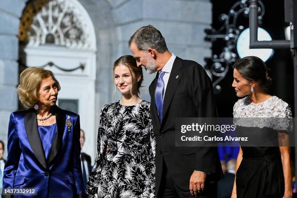 Queen Sofia of Spain, Crown Princess Leonor of Spain, King Felipe VI of Spain and Queen Letizia of Spain attend the "Princesa De Asturias" Awards...