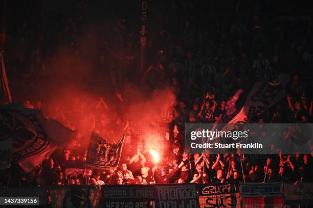 General view of Wohninvest Weserstadion as fans set off flares during the Bundesliga match between SV Werder Bremen and Hertha BSC at Wohninvest...