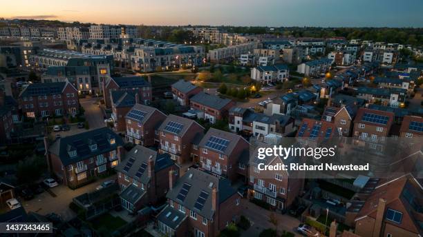 sustainable housing development - aerial view uk stock pictures, royalty-free photos & images