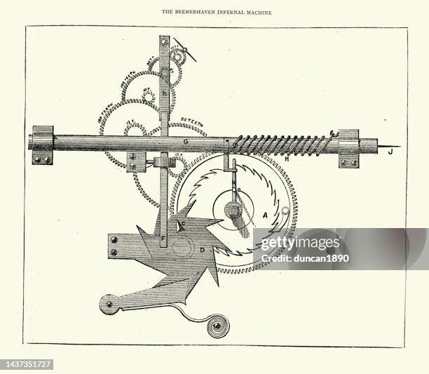 clockwork mechanism for a time bomb, used in the thomas disaster on11 december 1875 in bremerhaven - clockwork stock illustrations