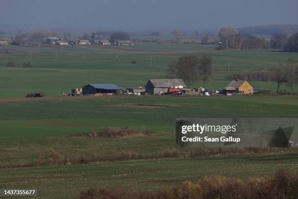 Farmhouses stand near the border to the Russian semi-exclave of Kaliningrad on October 28, 2022 near Vistytis, Lithuania. Vistytis lies in the...