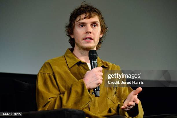 Evan Peters speaks onstage during Netflix's 'Dahmer - Monster: The Jeffrey Dahmer Story' Guild Event at Directors Guild Of America on October 27,...