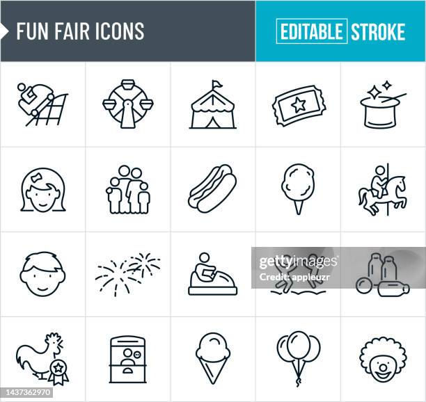 fun fair thin line icons - editable stroke - bounce house stock-grafiken, -clipart, -cartoons und -symbole