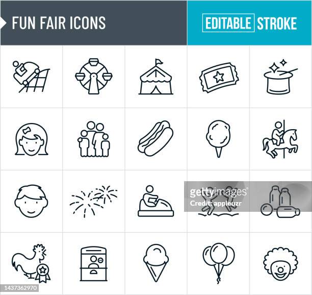 fun fair thin line icons - editable stroke - clip art family stock illustrations