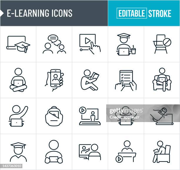 e-learning thin line icons - editable stroke - convenience vector stock illustrations