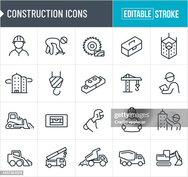 construction thin line icons-editable stroke - baustelle stock-grafiken, -clipart, -cartoons und -symbole