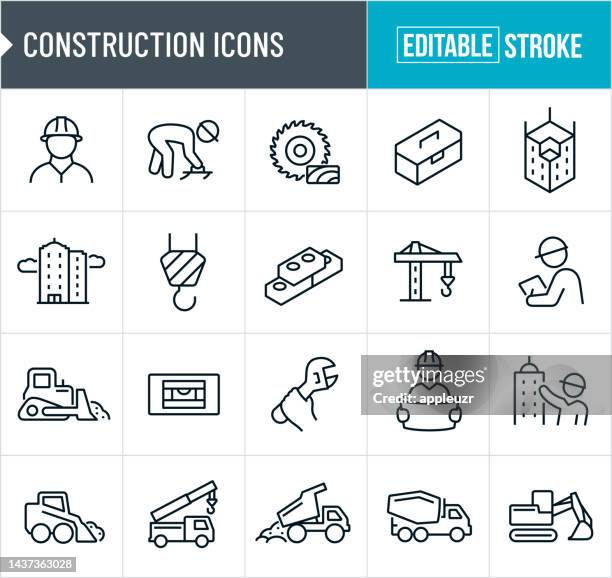 construction thin line icons - editable stroke - construction worker stock illustrations