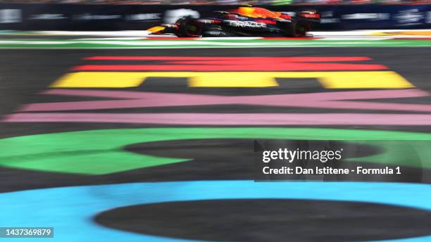 Sergio Perez of Mexico driving the Oracle Red Bull Racing RB18 on track during practice ahead of the F1 Grand Prix of Mexico at Autodromo Hermanos...