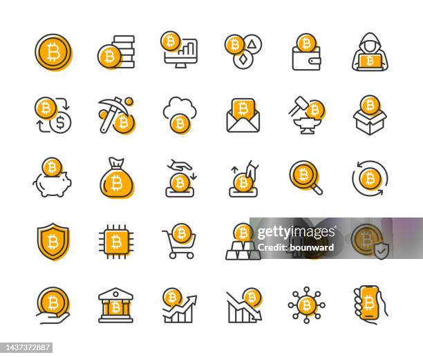 cryptocurrency line icons. editable stroke. - anvil stock illustrations