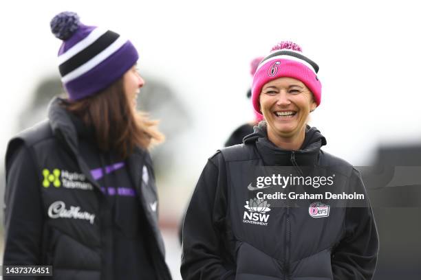 Sixers Head Coach Charlotte Edwards smiles prior to the Women's Big Bash League match between the Hobart Hurricanes and the Sydney Sixers at Eastern...