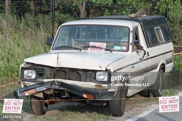 Truck belonging to Joel Rifkin sits at New York State Police Headquarters in Farmingdale, New York on June 28, 1993. Police had found a decomposing...