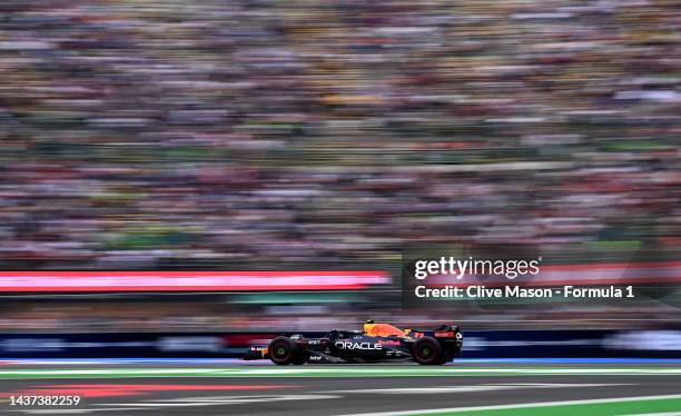 Sergio Perez of Mexico driving the Oracle Red Bull Racing RB18 on track during practice ahead of the F1 Grand Prix of Mexico at Autodromo Hermanos...