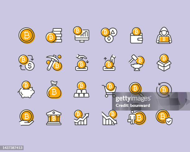 cryptocurrency line icons. editable stroke. - chips bag stock illustrations