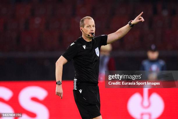 Referee William Collum gestures during the UEFA Europa League group A match between FC Zürich and PSV Eindhoven at Stadion Letzigrund on October 6,...